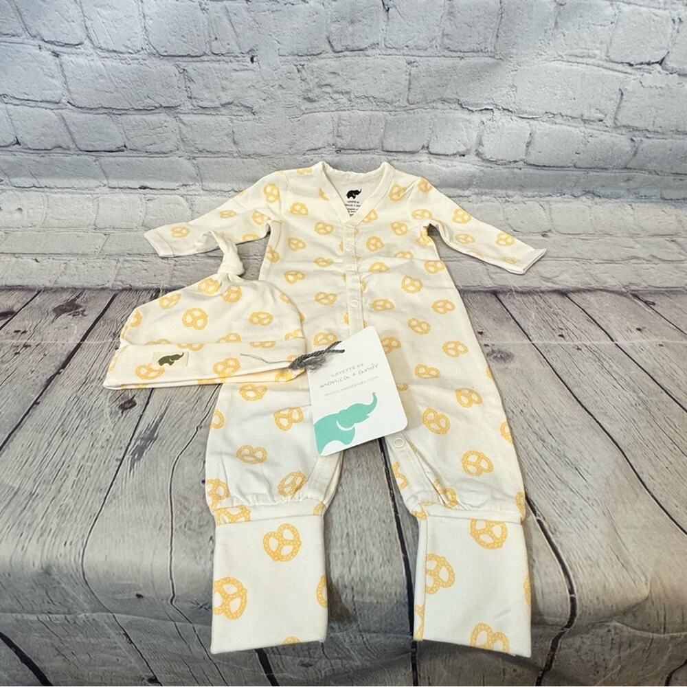 Monica + Andy Pretzel Pattern Newborn Outfit and Hat